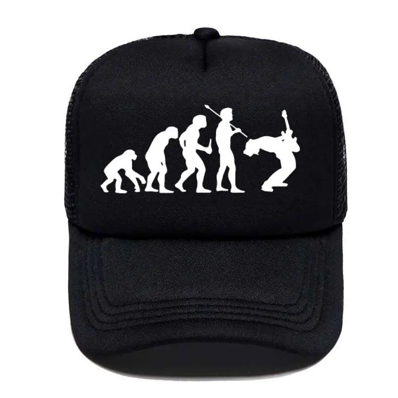 Funny Guitarist Baseball Cap Evolution Of a Music Rock Guitar Musician Band Metal Parent-child Hats Mesh Visor Outdoor Sun Hat - Lizard Vigilante