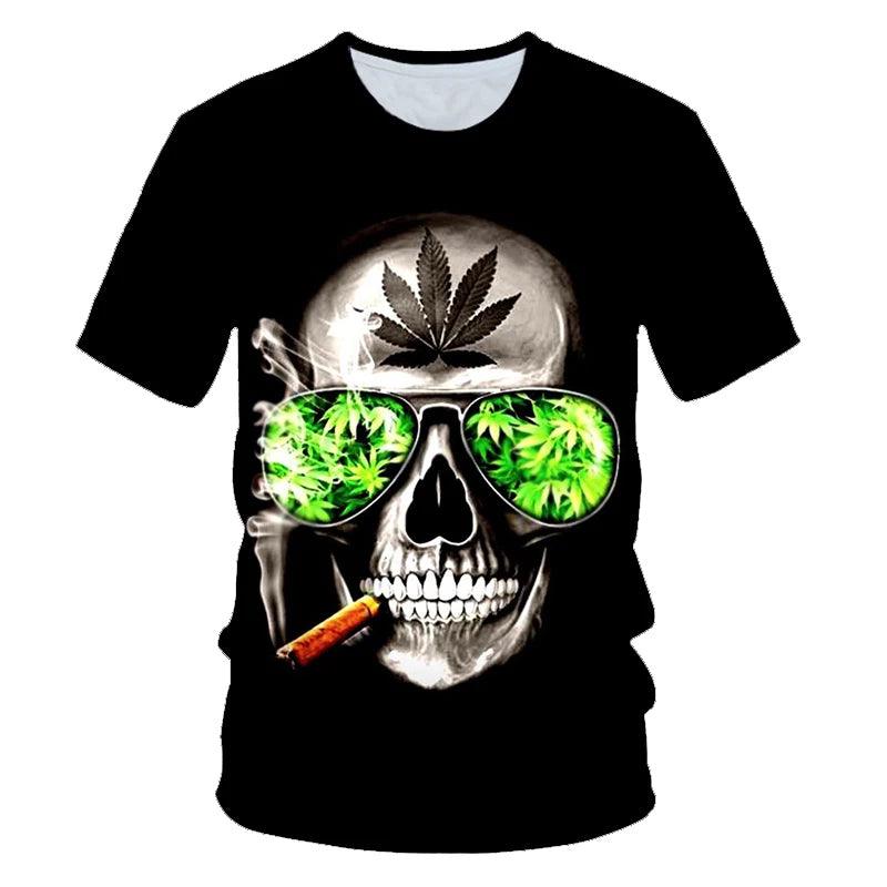 Weed Men's T-shirt Cool Fresh Green Pot Leaves Skull Full Print 3D T-shirt Loose Funny Natural XXS-6XL - Lizard Vigilante