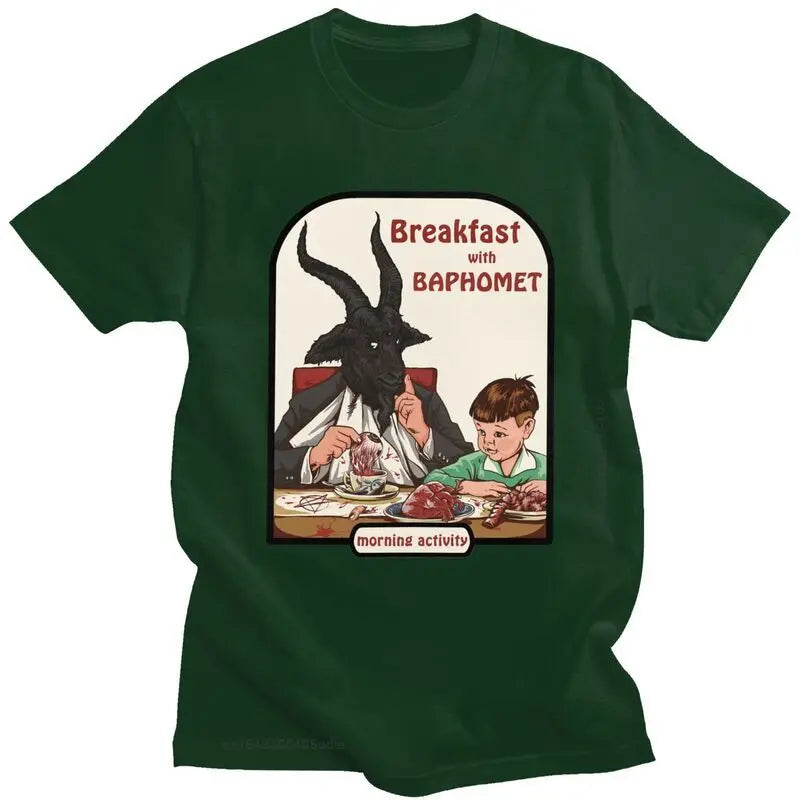 Baphomet Breakfast Club T-Shirt – Devilishly Stylish Cotton Tee for Hip-Hop, Streetwear, and Satanic Enthusiasts - Premium tee from Lizard Vigilante - Just $24.88! Shop now at Lizard Vigilante