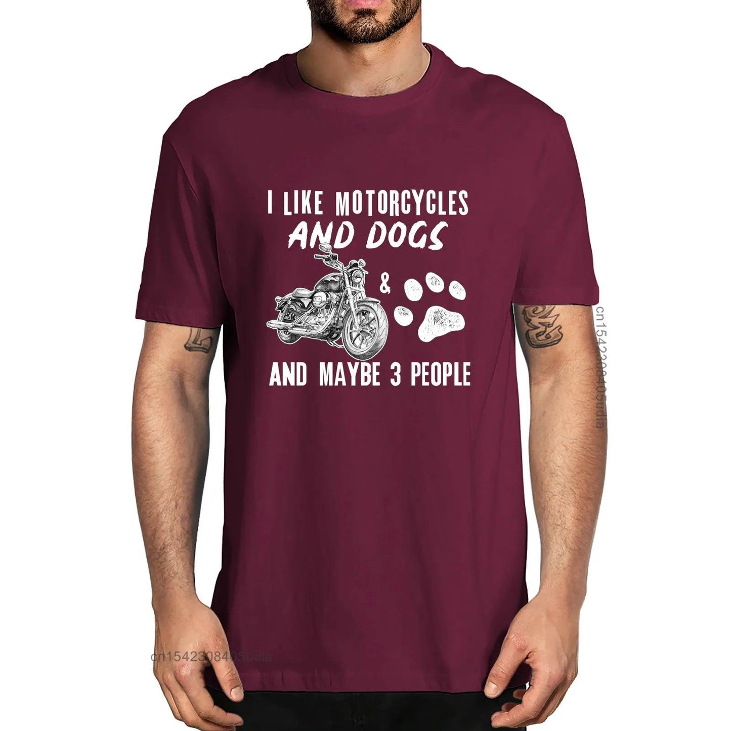 I Like Motorcycles And Dogs And Maybe 3 People Summer Men's 100% Cotton T-Shirts Funny Women Unisex Soft Top Tee - Premium T-Shirt from Lizard Vigilante - Just $21.99! Shop now at Lizard Vigilante