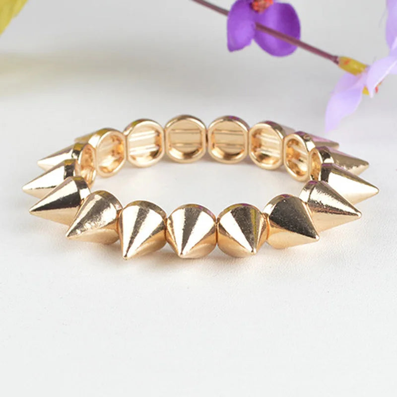 Punk Spiked Elastic Bracelet – Riveted Stretch Metal Bangle for Women, Hip Hop Party Fashion Jewelry - Premium bracelet from Lizard Vigilante - Just $19.88! Shop now at Lizard Vigilante