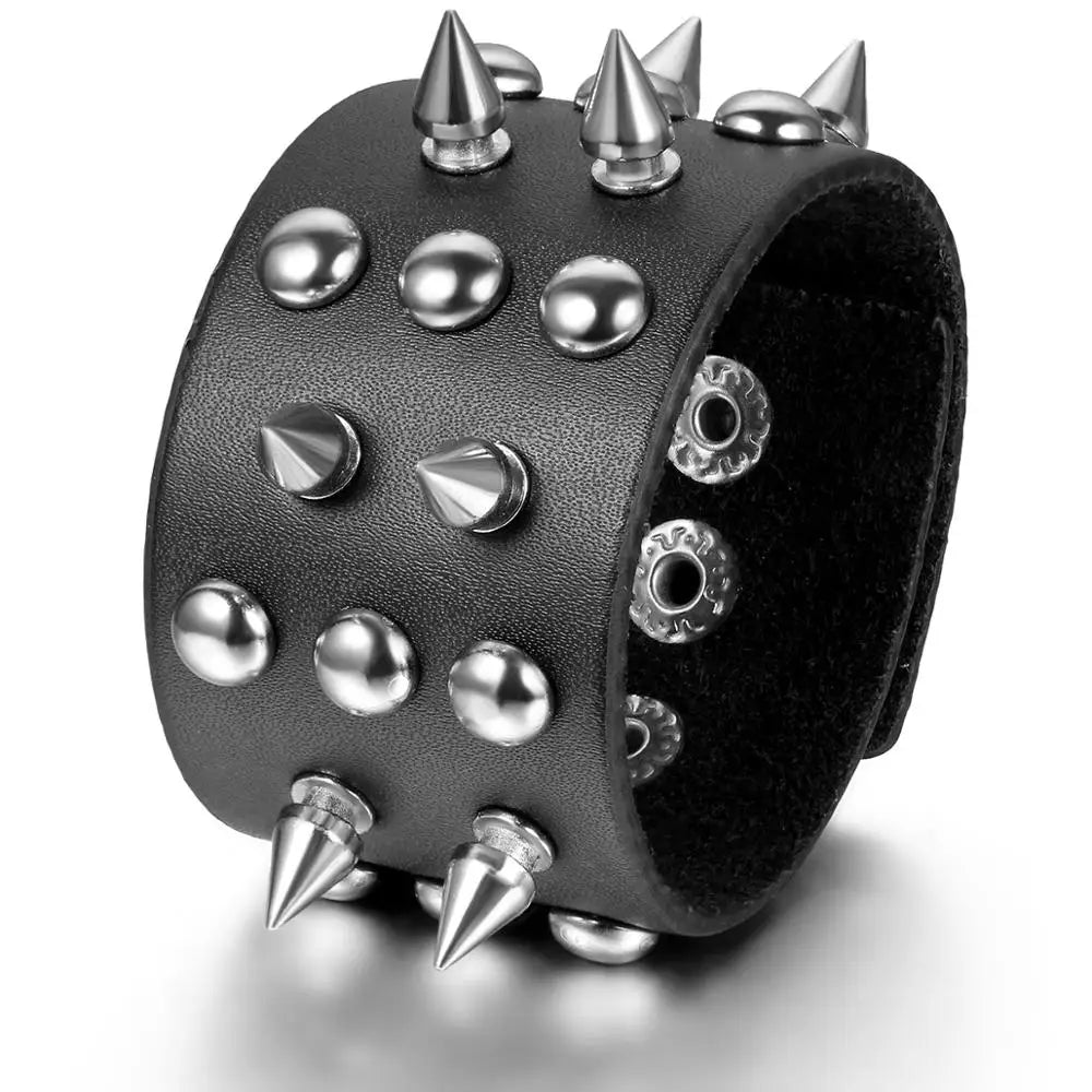 Boniskiss Punk Gothic Heavy Rivet Spike Stud Cone Wide PU Leather Cuff Bracelet Men Womens Wristband Cosplay Rock Unisex Jewelry - Premium  from Lizard Vigilante - Just $12.99! Shop now at Lizard Vigilante