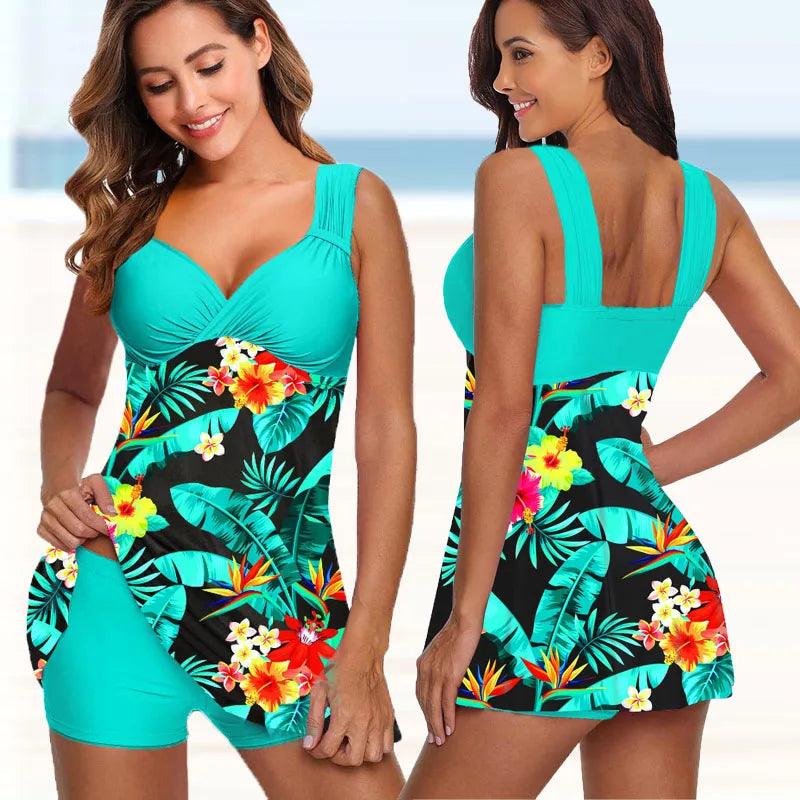 Plus Size Two Pieces Swimsuits Swimwear Women Flower Print Summer Large Bathing Suits Tankini Beachwear Sexy Bikini Swimdress - Lizard Vigilante