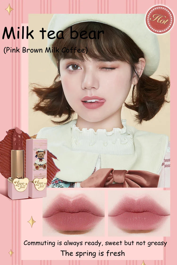 Flower Knows Love Bear Series Matte Moisturizing Lipstick Silky Smooth Renewal Natural Lip Makeup Professional Cosmetic Women