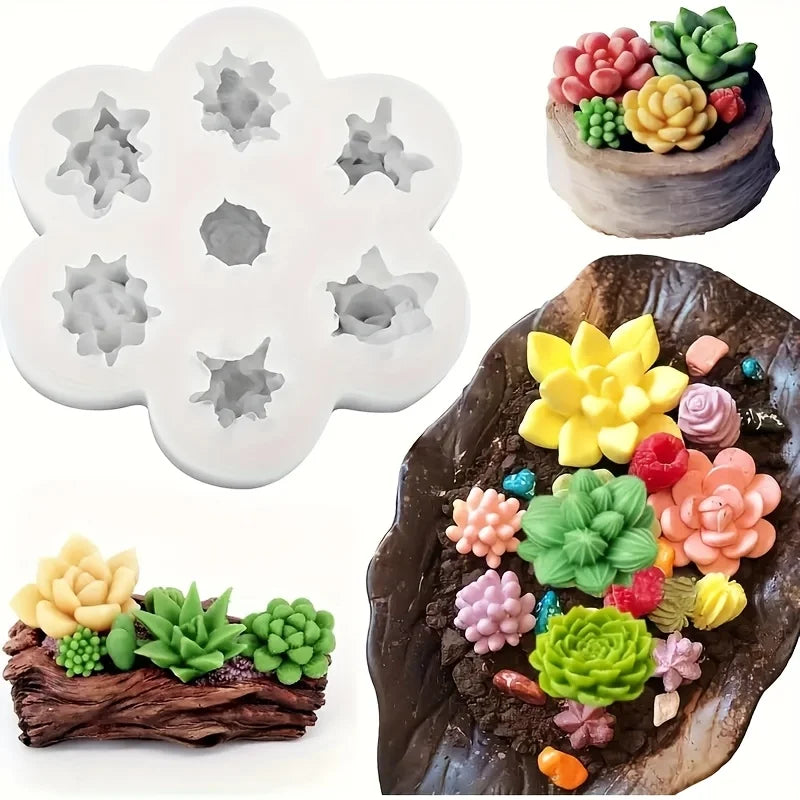 Succulent Plant Candle Mold 3D Succulent Silicone Mold Is Used for Scented Candle Resin Casting, Dessert Cake Decoration