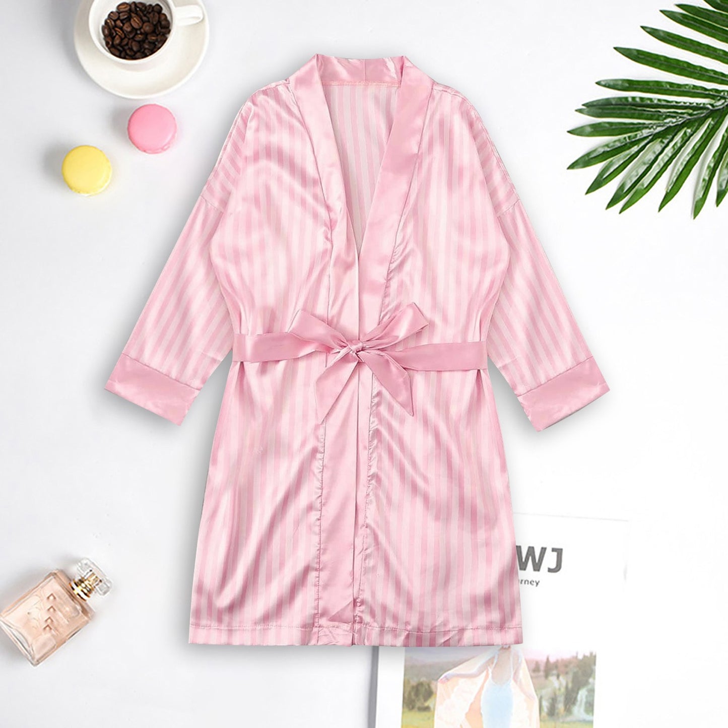 Luxury Satin Silk Robe for Women | Sexy Striped Silk Bathrobe & Pajamas Set | Soft Nightgown Sleepwear for Honeymoon, Lingerie Parties & More - Premium Robe from Lizard Vigilante - Just $24.88! Shop now at Lizard Vigilante