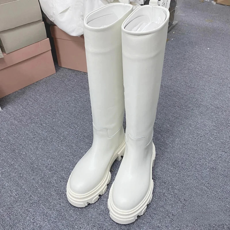 GRAVEWALKER 13: Women’s Cowhide Platform Riding Boots – Punk Leather Knee-Highs with Square Heels for Heavy Winter Impact - Premium boots from dsers - Just $252.22! Shop now at Lizard Vigilante