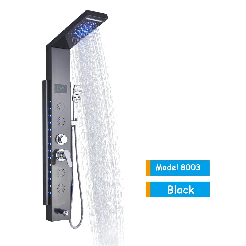 Luxury LED Shower Column Faucet Brushed Nickel SPA Massage Jet Shower Panel Tower Tap Digital Temperature Screen Bathroom Faucet - Premium  from Lizard Vigilante - Just $180.99! Shop now at Lizard Vigilante