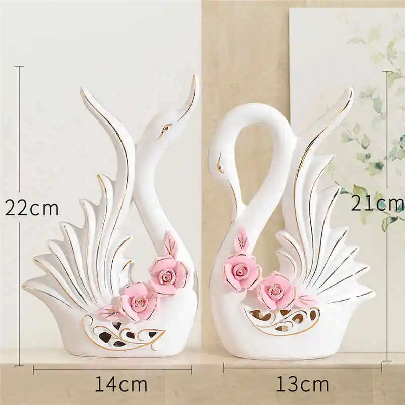 2PCS Swan Statue Pretty Creative Swan Sculpture Figurines Ceramic Crafts Art Home Decoration Accessories1 Pair Wedding Gift