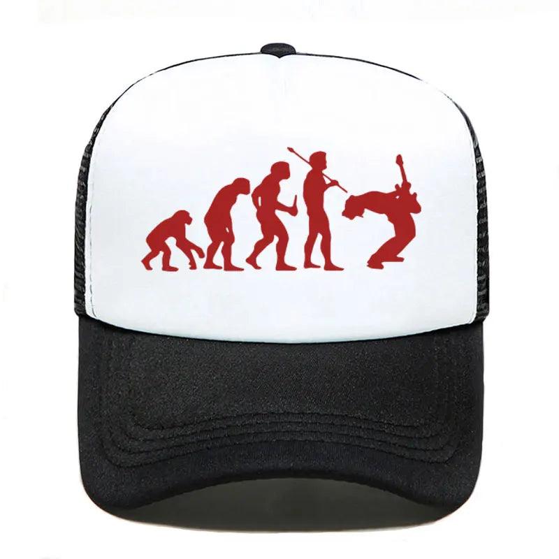 Funny Guitarist Baseball Cap Evolution Of a Music Rock Guitar Musician Band Metal Parent-child Hats Mesh Visor Outdoor Sun Hat - Lizard Vigilante