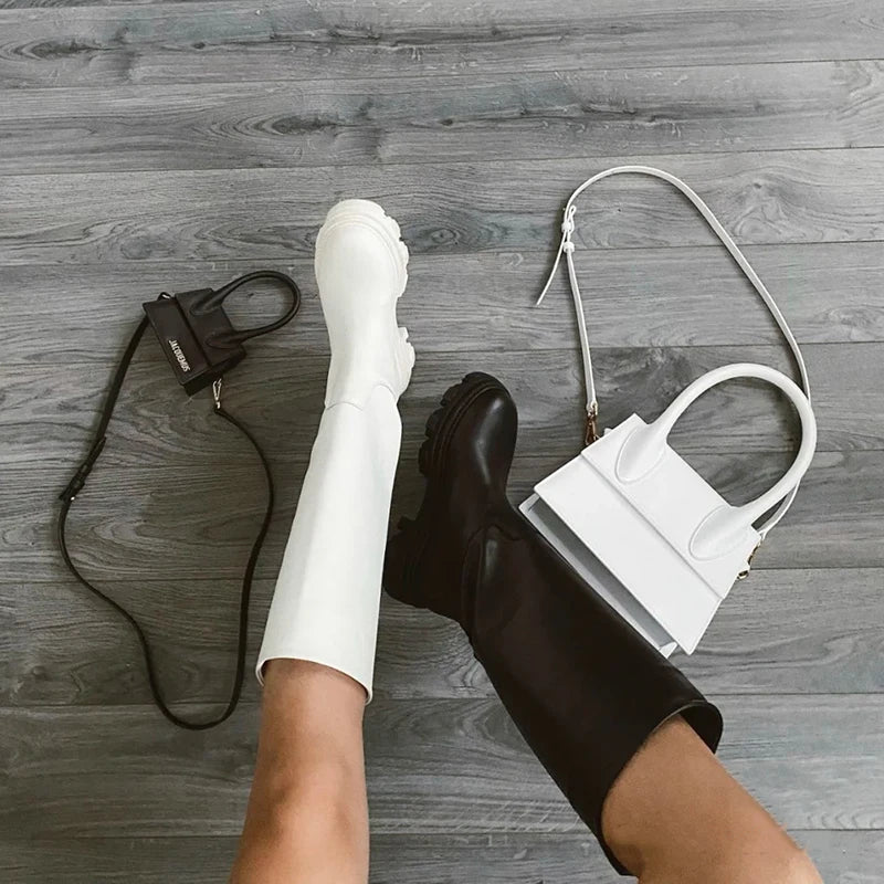 GRAVEWALKER 13: Women’s Cowhide Platform Riding Boots – Punk Leather Knee-Highs with Square Heels for Heavy Winter Impact - Premium boots from dsers - Just $252.22! Shop now at Lizard Vigilante