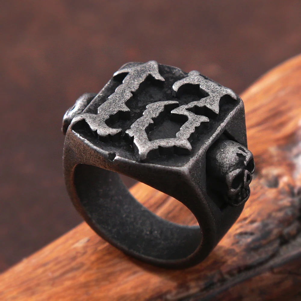 Punk Hip Hop Men's Lucky Number 13 Ring - Retro Black Stainless Steel Gothic Skull Biker Jewelry - Premium ring from Lizard Vigilante - Just $19.99! Shop now at Lizard Vigilante