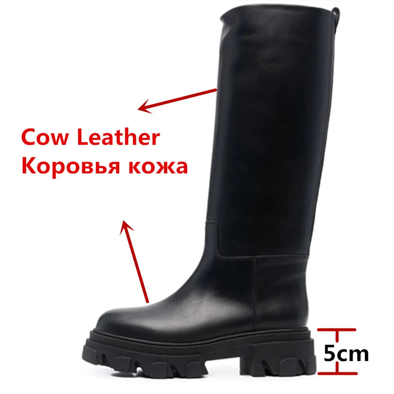 GRAVEWALKER 13: Women’s Cowhide Platform Riding Boots – Punk Leather Knee-Highs with Square Heels for Heavy Winter Impact - Premium boots from dsers - Just $252.22! Shop now at Lizard Vigilante