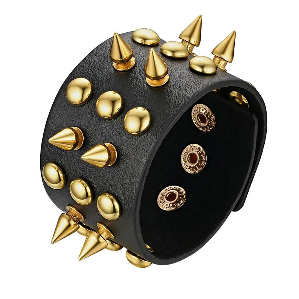 Boniskiss Punk Gothic Heavy Rivet Spike Stud Cone Wide PU Leather Cuff Bracelet Men Womens Wristband Cosplay Rock Unisex Jewelry - Premium  from Lizard Vigilante - Just $12.99! Shop now at Lizard Vigilante
