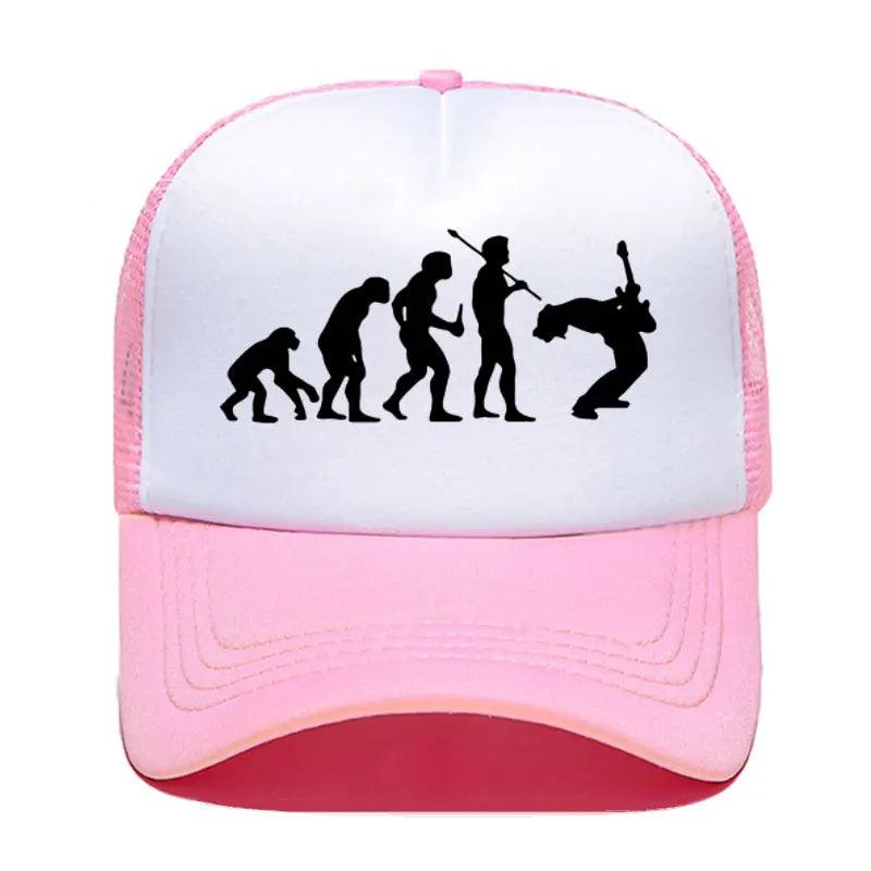 Funny Guitarist Baseball Cap Evolution Of a Music Rock Guitar Musician Band Metal Parent-child Hats Mesh Visor Outdoor Sun Hat - Lizard Vigilante