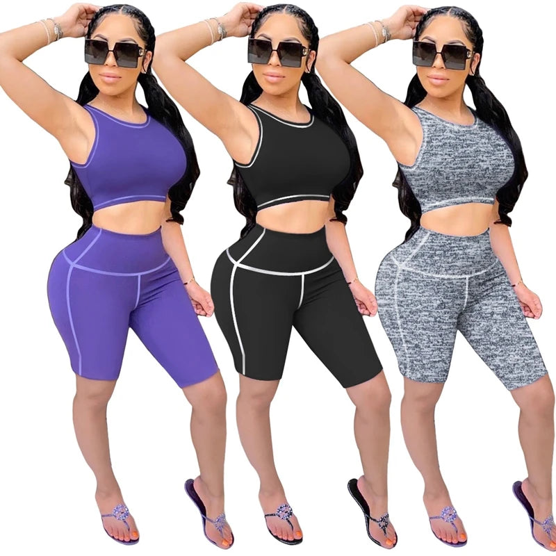 Bodycon Two-Piece Shorts Co-Ord Set for Women - Summer Sportswear Crop Top & Biker Shorts Sweat Suit, Casual Tracksuit - Premium bodycon 2-piece from dsers - Just $33.88! Shop now at Lizard Vigilante