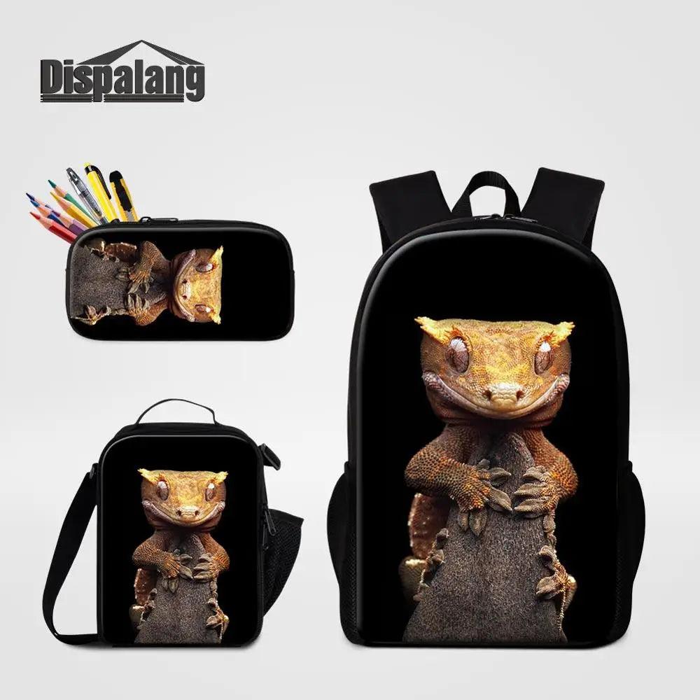 3 Piece Pencil Case School Bags Set Lizard Picnic Food Cooler Lizard Vigilante Reptile Print Schoolbag Boys Fashion Bagpack Children - Premium  from Lizard Vigilante - Just $64.69! Shop now at Lizard Vigilante