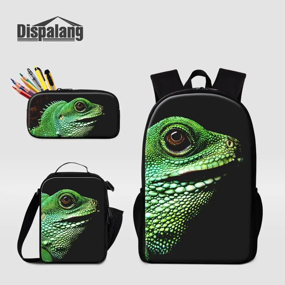 3 Piece Pencil Case School Bags Set Lizard Picnic Food Cooler Lizard Vigilante Reptile Print Schoolbag Boys Fashion Bagpack Children - Premium  from Lizard Vigilante - Just $64.69! Shop now at Lizard Vigilante