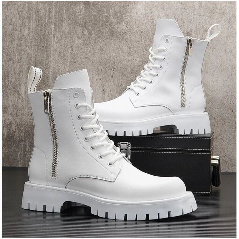 Men's White Platform Ankle Stage Boots - Punk, Stylish Crowd Head Stompers - Premium boots from Lizard Vigilante - Just $98.88! Shop now at Lizard Vigilante