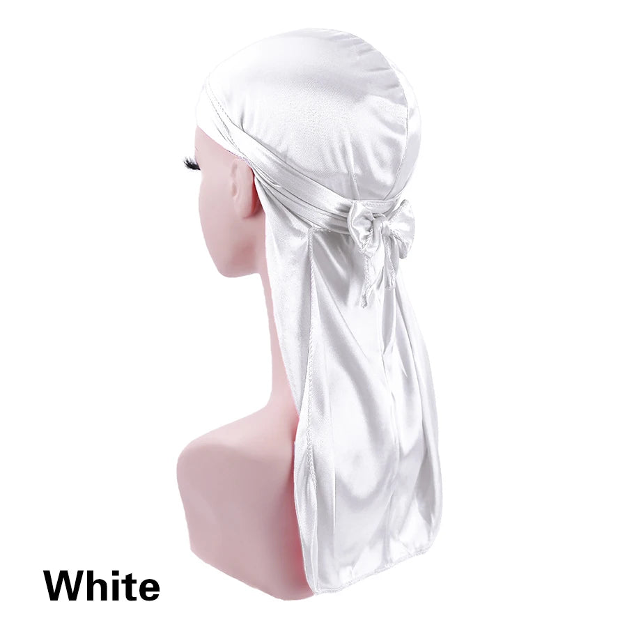 Satin Durag Turban Pirate Hat – Men’s Silk Biker Headwrap with Long Tail Straps - Premium headwrap from Lizard Vigilante - Just $18.88! Shop now at Lizard Vigilante