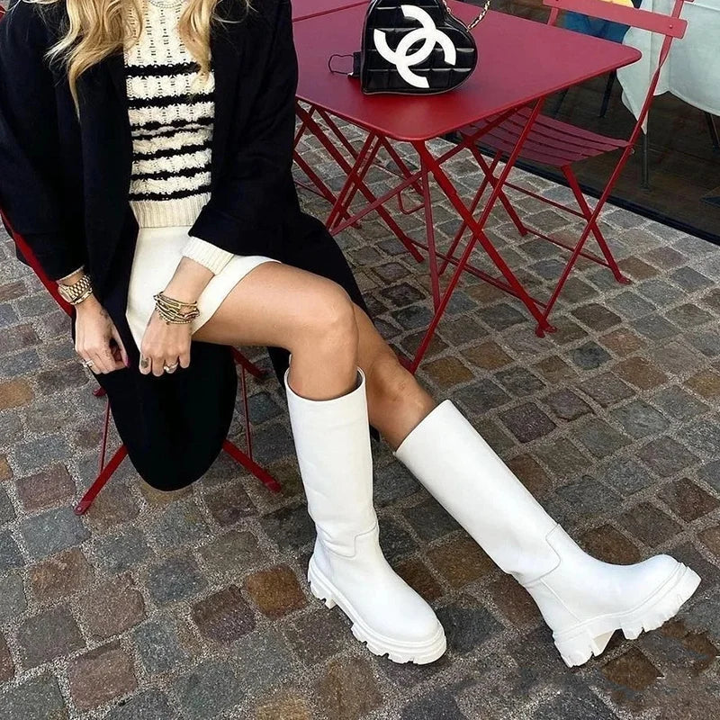 GRAVEWALKER 13: Women’s Cowhide Platform Riding Boots – Punk Leather Knee-Highs with Square Heels for Heavy Winter Impact - Premium boots from dsers - Just $252.22! Shop now at Lizard Vigilante