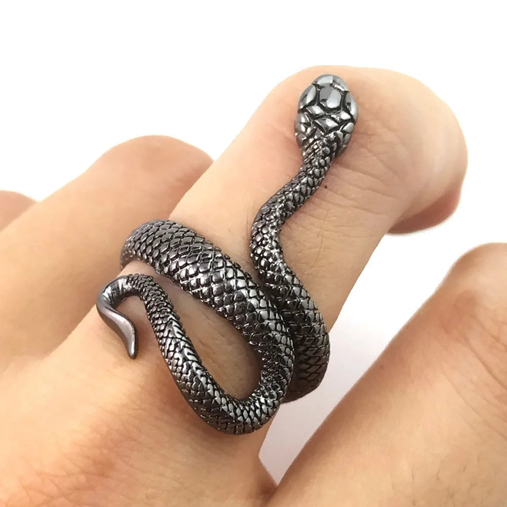 Punk Goth Snake Ring for Men & Women – Black Plated Adjustable Gothic Jewelry for Party, Wedding, and Gift - Premium ring from Lizard Vigilante - Just $17.99! Shop now at Lizard Vigilante