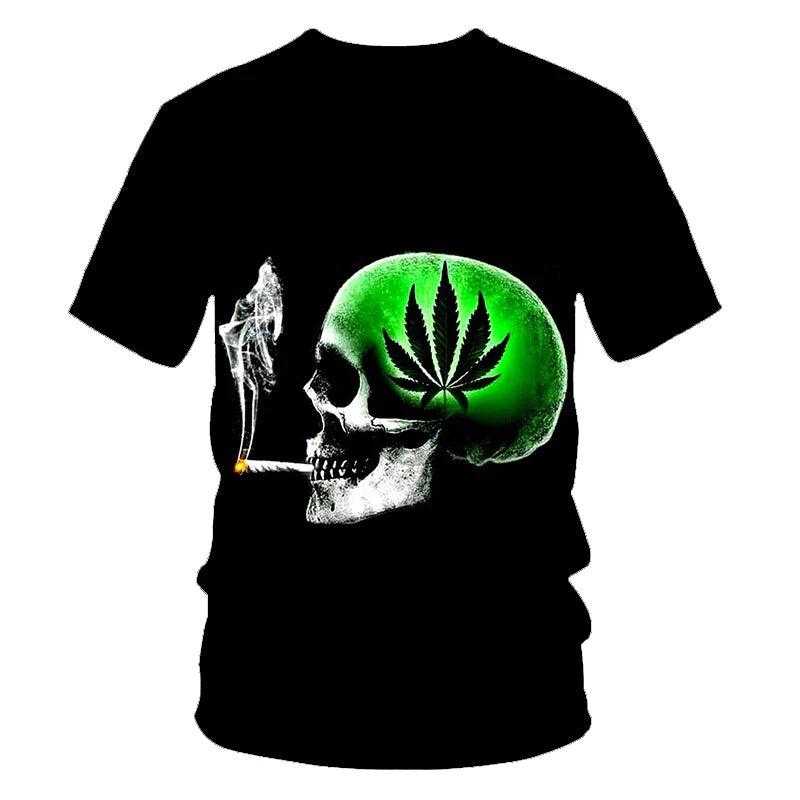 Weed Men's T-shirt Cool Fresh Green Pot Leaves Skull Full Print 3D T-shirt Loose Funny Natural XXS-6XL - Lizard Vigilante