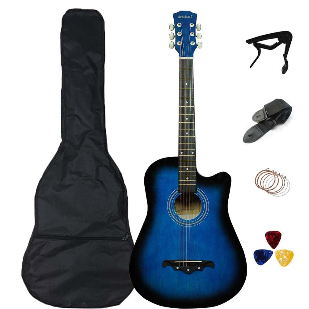 38 inch Acoustic Guitar Kit Folk Guitar for Beginners Children 6 Strings Travel Guitar Black Blue White Wood Brown Guitarr AGT16 - Premium  from Lizard Vigilante - Just $57.99! Shop now at Lizard Vigilante