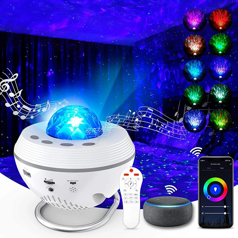 New WiFi Tuya Smart LED Star Galaxy Projector Ocean Wave Starry Sky Night Light Nebula Atmospher Lamp Blueteeth USB Music Player - Premium  from Lizard Vigilante - Just $54.99! Shop now at Lizard Vigilante