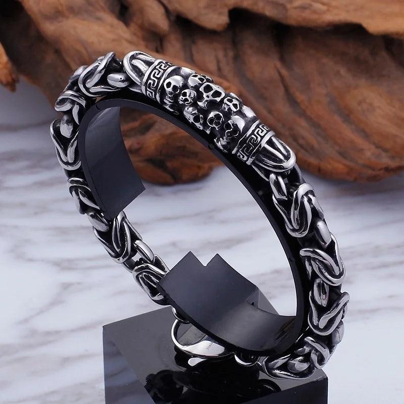 Boho Punk Gothic Skull Bracelet Men's Retro Personality Bike Ride Rock Party Cuff Jewelry Accessories - Lizard Vigilante