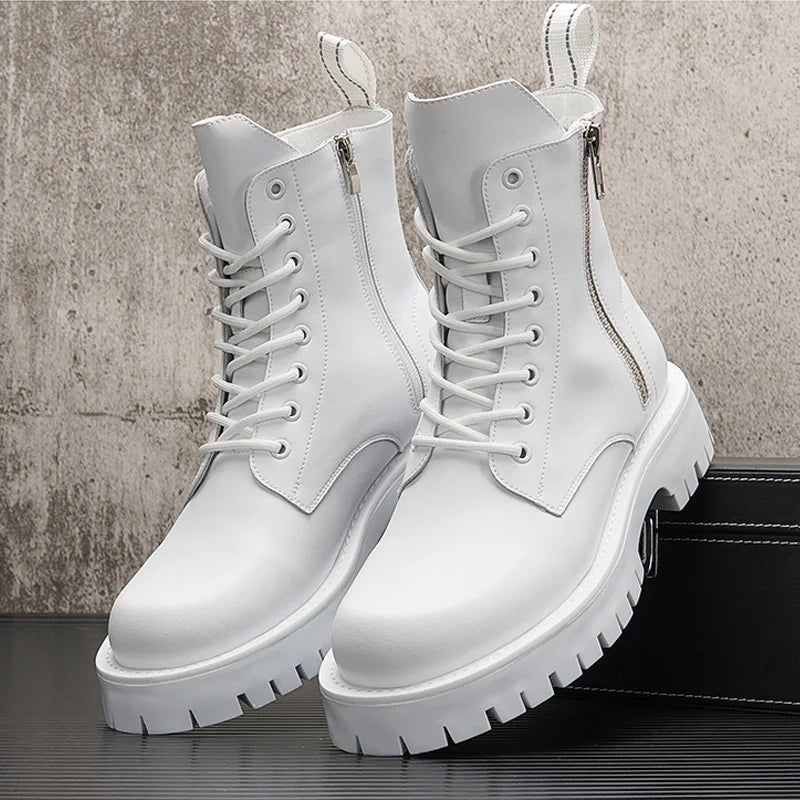 Men's White Platform Ankle Stage Boots - Punk, Stylish Crowd Head Stompers - Premium boots from Lizard Vigilante - Just $98.88! Shop now at Lizard Vigilante