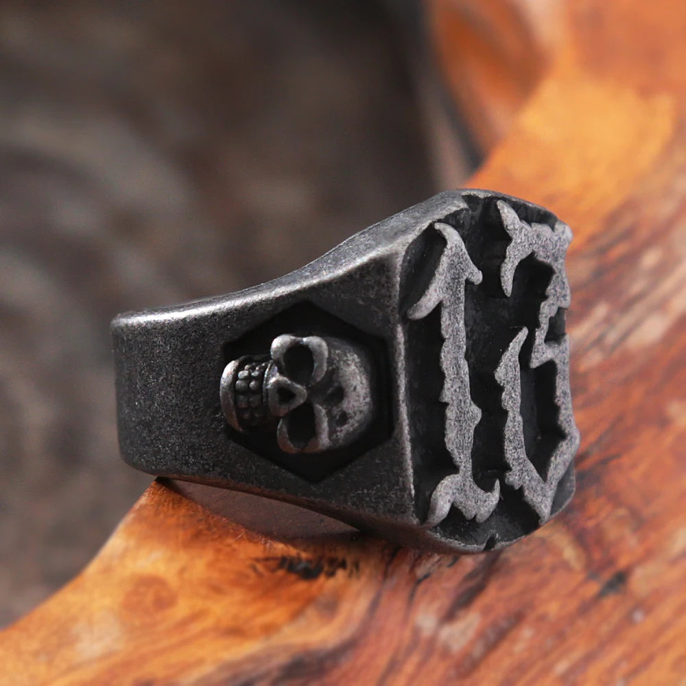 Punk Hip Hop Men's Lucky Number 13 Ring - Retro Black Stainless Steel Gothic Skull Biker Jewelry - Premium ring from Lizard Vigilante - Just $19.99! Shop now at Lizard Vigilante