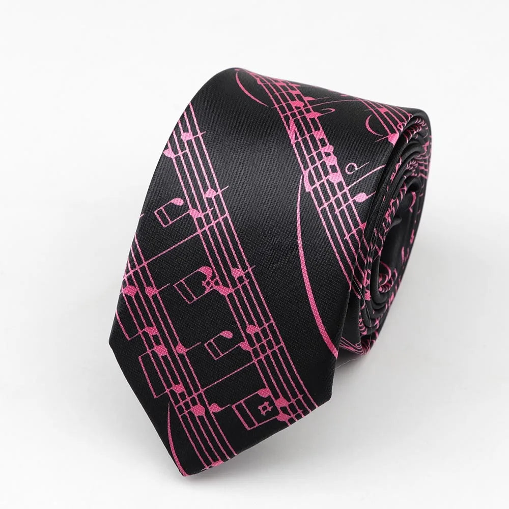 Classic Fashion Men's Skinny Tie Colorful Musical Notes Novelty Printed Piano Guitar Polyester 5cm Width Necktie Party Gift Accessory - Lizard Vigilante