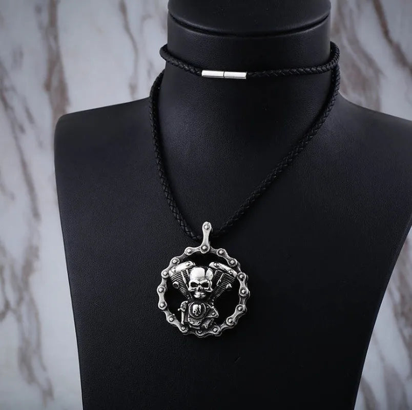 Cool Heavy Bicycle Chain Skull Motorcycles Engine Metal Pendant – Men's Biker Cross Necklace - Premium pendant from Lizard Vigilante - Just $3.99! Shop now at Lizard Vigilante