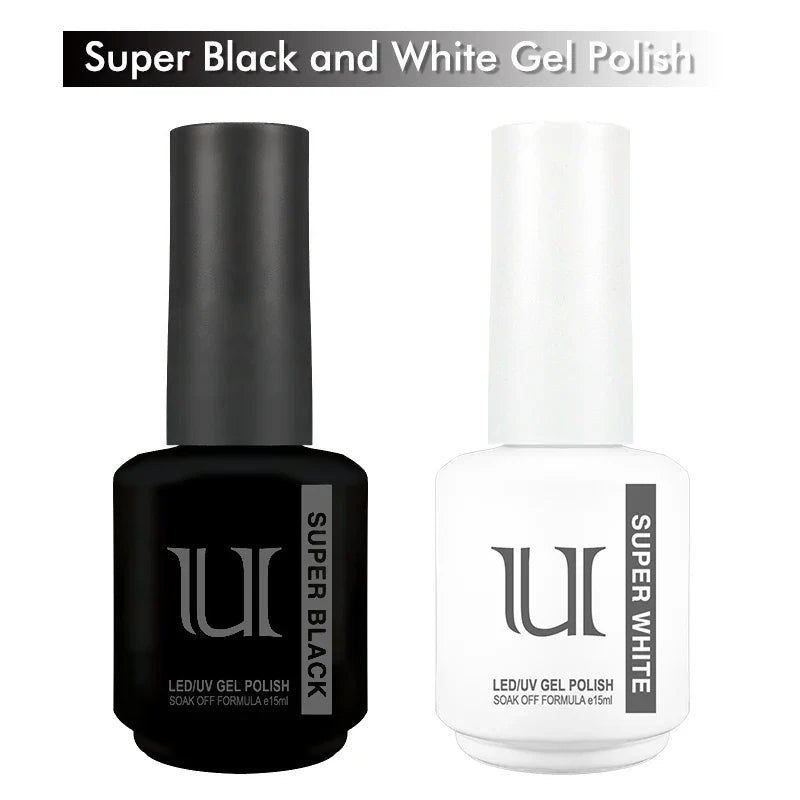 Super Black and White Semi-permanent Varnish 15ml Classic Gel Nail Polish Nails Art Basis Permanent Enamel Soak Off uv Gel lak