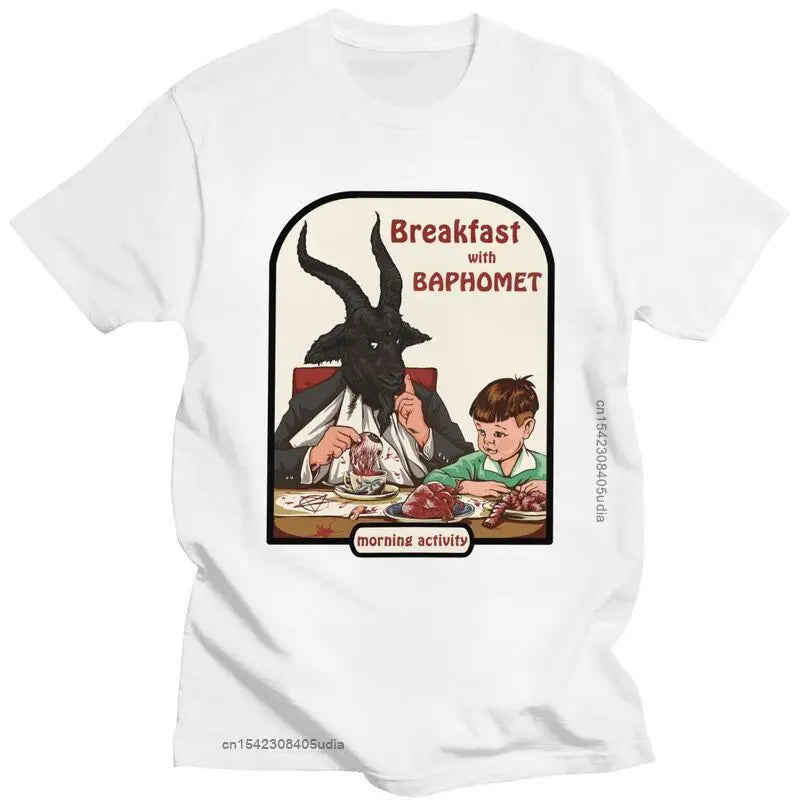 Baphomet Breakfast Club T-Shirt – Devilishly Stylish Cotton Tee for Hip-Hop, Streetwear, and Satanic Enthusiasts - Premium tee from Lizard Vigilante - Just $24.88! Shop now at Lizard Vigilante