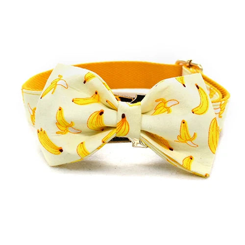 Free Engrave Personalized Banana Design Bow Dog Collar Leash Traction Rope For Small Big  Adjustable Pet Straps Fruit 02