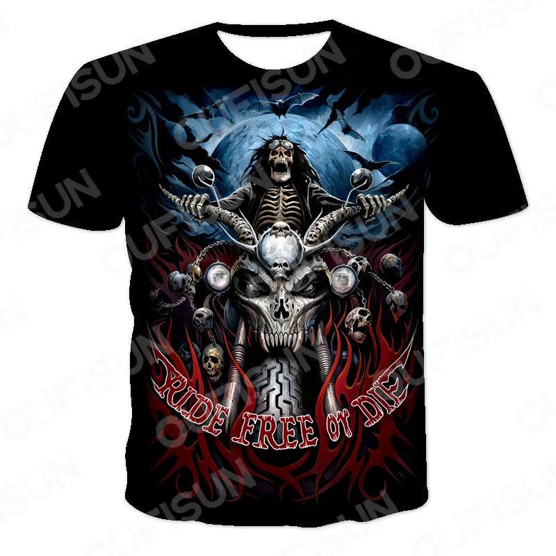 Motorcycle Skulls Graphics Men's T-shirts Motor FFDP Streetwear Loose Short Sleeve Tops Punk Heavy Metal Tee Shirts Men Clothing 6XL - Lizard Vigilante