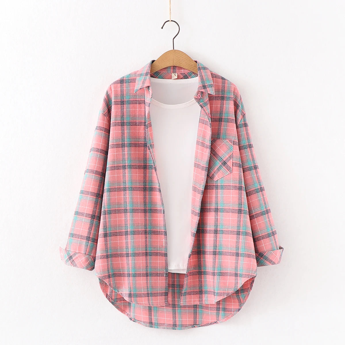 Women's Cotton Plaid Shirt – Casual Long Sleeve Blouse with Turn-Down Collar - Premium shirt from dsers - Just $38.88! Shop now at Lizard Vigilante