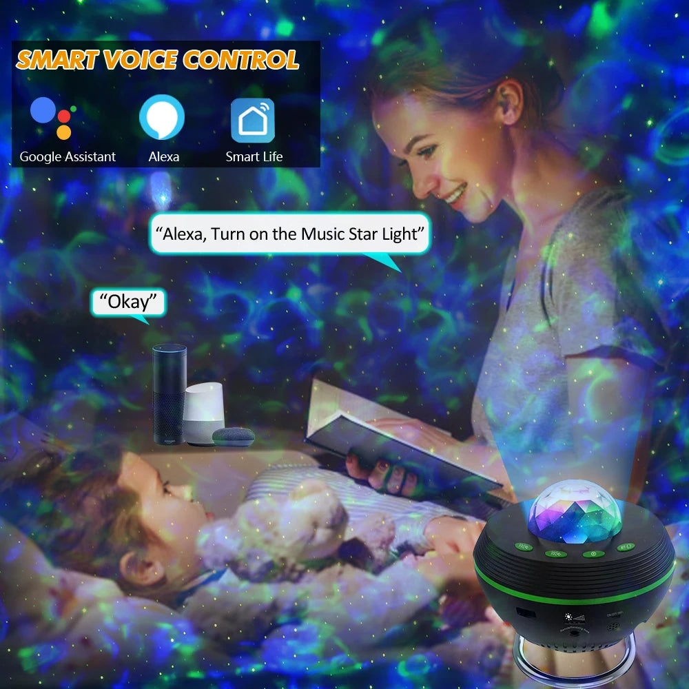 New WiFi Tuya Smart LED Star Galaxy Projector Ocean Wave Starry Sky Night Light Nebula Atmospher Lamp Blueteeth USB Music Player - Premium  from Lizard Vigilante - Just $54.99! Shop now at Lizard Vigilante