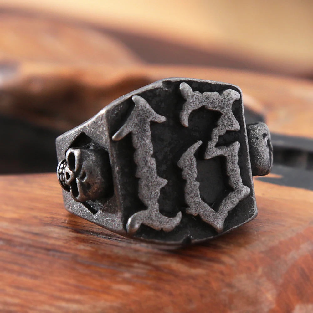 Punk Hip Hop Men's Lucky Number 13 Ring - Retro Black Stainless Steel Gothic Skull Biker Jewelry - Premium ring from Lizard Vigilante - Just $19.99! Shop now at Lizard Vigilante