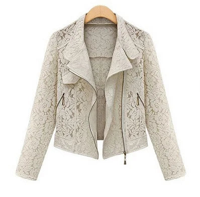 Lace Biker Jacket - Autumn Elegance - Premium jackets from Lizard Vigilante - Just $52.88! Shop now at Lizard Vigilante