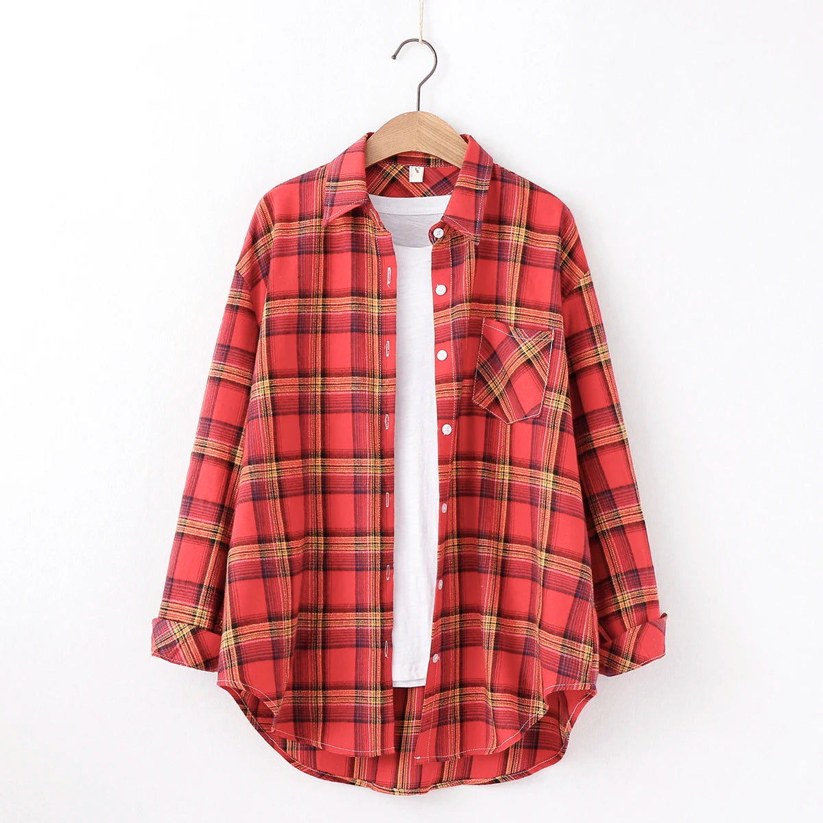 Women's Cotton Plaid Shirt – Casual Long Sleeve Blouse with Turn-Down Collar - Premium shirt from dsers - Just $38.88! Shop now at Lizard Vigilante