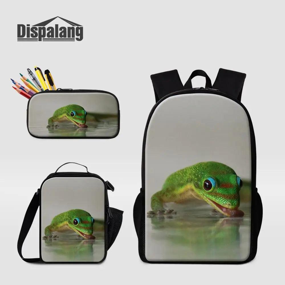 3 Piece Pencil Case School Bags Set Lizard Picnic Food Cooler Lizard Vigilante Reptile Print Schoolbag Boys Fashion Bagpack Children - Premium  from Lizard Vigilante - Just $64.69! Shop now at Lizard Vigilante