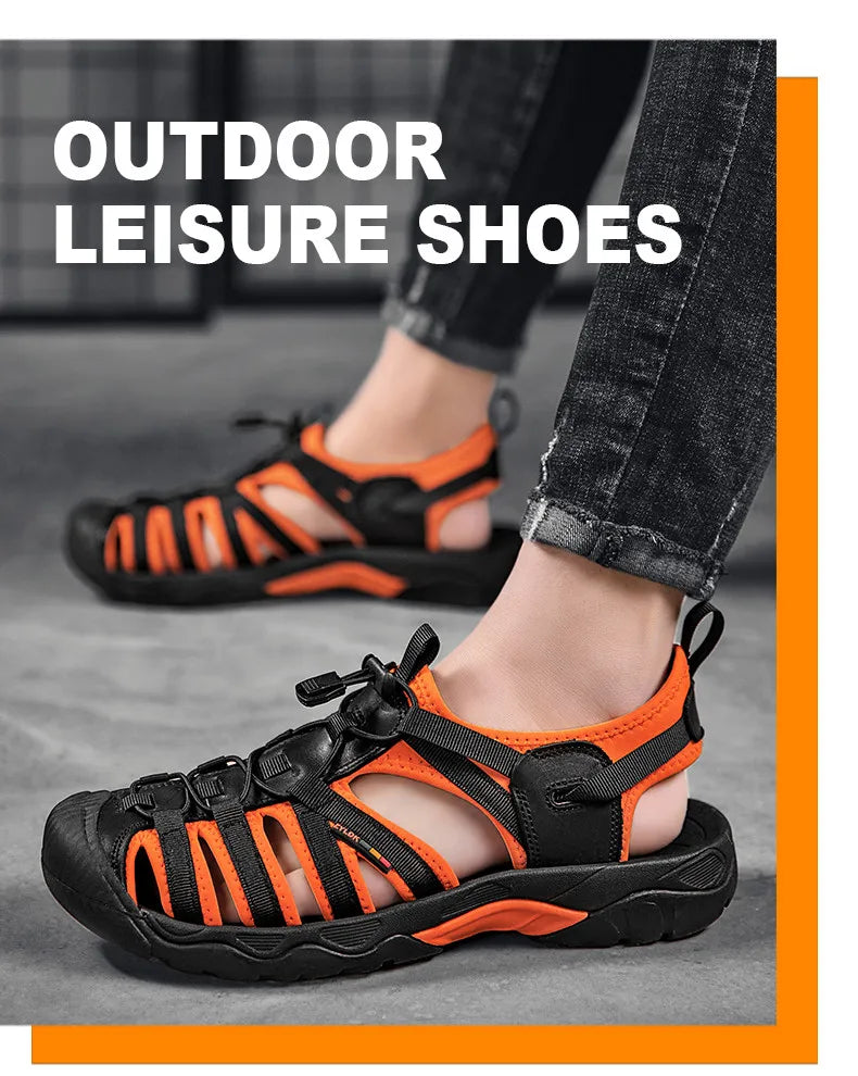 New Summer Genuine Leather Men Sandals Fashion Design Breathable Casual Shoes Men Soft Bottom Outdoor Beach Sandals Big Size 48 - Premium  from Lizard Vigilante - Just $40.99! Shop now at Lizard Vigilante