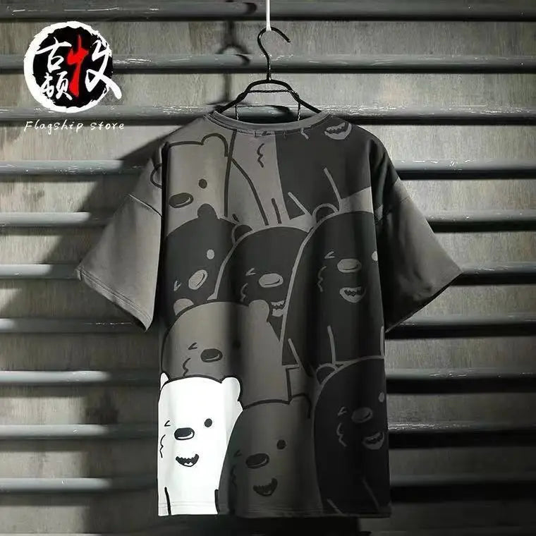 Old style hip hop fashion men's short sleeve T-shirt color matching style tooling 5-sleeve men's T-shirt