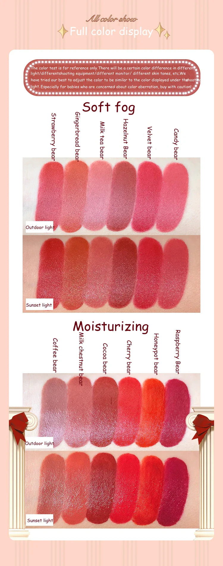 Flower Knows Love Bear Series Matte Moisturizing Lipstick Silky Smooth Renewal Natural Lip Makeup Professional Cosmetic Women