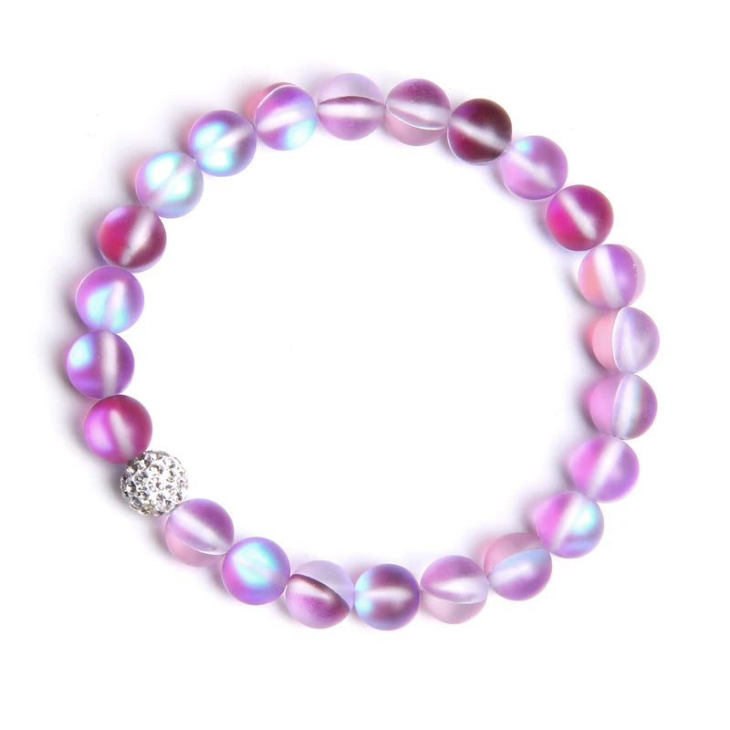 Moonstone Bracelet Multicolor Mermaid Glass Shining Stone Beaded Elastic Bracelets For Women Men Couple Handmade Wristband Gifts - Premium  from Lizard Vigilante - Just $8.99! Shop now at Lizard Vigilante
