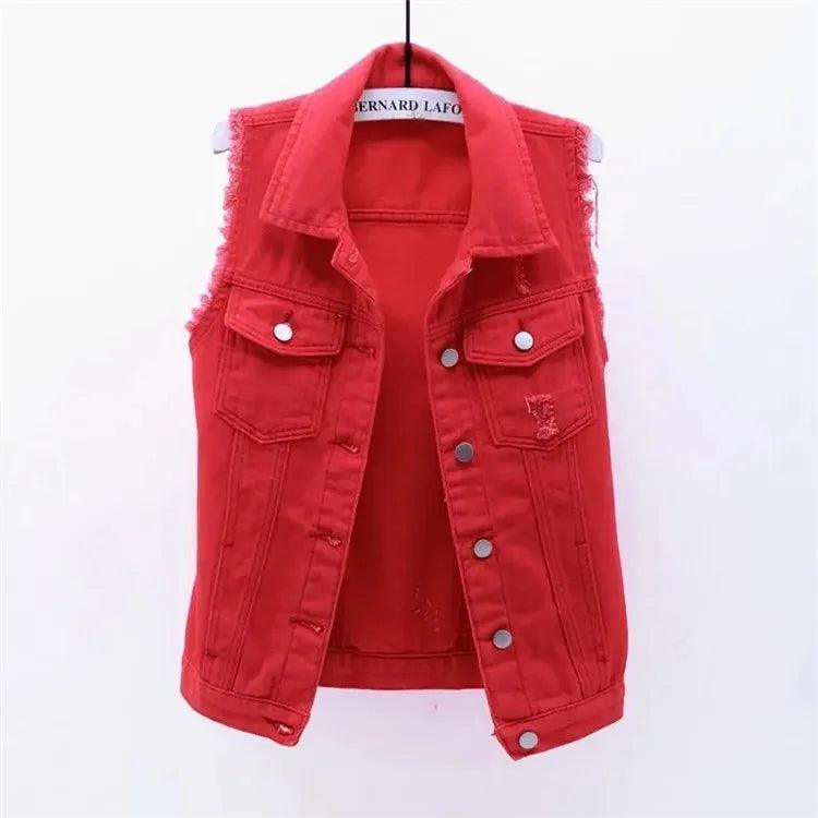 Korean Fashion Pink Denim Vests Women Casual Cowboy Sleevless Jackets Summer Jean Chalecos Mujer Oversize Short Waistcoat - Lizard Vigilante