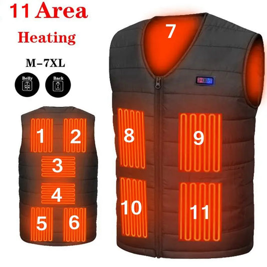 11 Area USB Heating Vest Men/Women Casual V-neck Heated Vest Smart Control Temperature Heating Jacket Cotton Coat Winter Hunting - Premium  from Lizard Vigilante - Just $35.88! Shop now at Lizard Vigilante